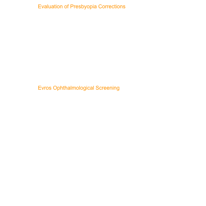 Program Title: Evaluation of Presbyopia CorrectionsSponsor: Democritus University, AlconRegulatory Authorities: Ethics Committee of Democritus University                                             Participants: 90 Academic year(s): 2023Objectives: Comparison of prevalent presbyopia interventionsDDARTECH product used: DDART-VC Citation: https://pubmed.ncbi.nlm.nih.gov/37847127/Program Title: Evros Ophthalmological ScreeningSponsor: 4th Regional Health Authority, Bausch - LombRegulatory Authorities: Ethics Committee of Democritus University                                             Beneficiaries: about 125000 / per yearDuration: 2024 – 2027Objectives: Full population ophthalmological screeningDDARTECH product used: DDART & DDiVATCitation: Ongoing program

